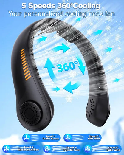 Portable Neck Fan - Rechargeable Personal Fan With Neck Support, 5-Speed Quiet Lightweight Long Lasting Neck Fan, Battery Operated Full Surround Cooling For Travel, Birthday Gifts For Men Women